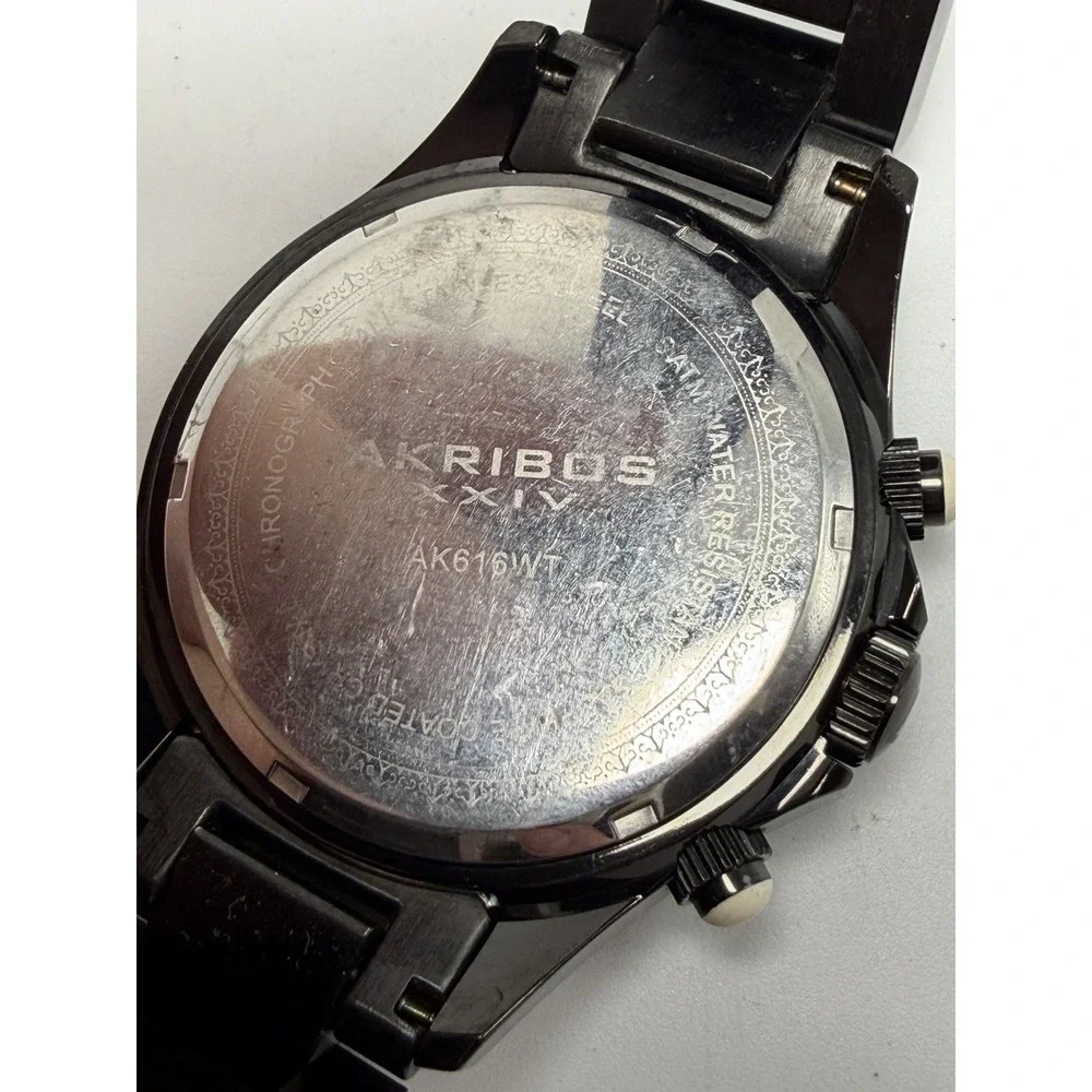 Akribos XXIV AK616WT Chipped Face‎ New Battery Mens Chronograph Watch 46MM 7